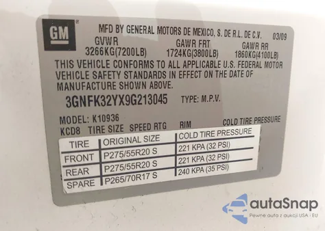 2009 Chevrolet Avalanche 1500 Ltz from USA, damaged, VIN 3GNFK32YX9G213045